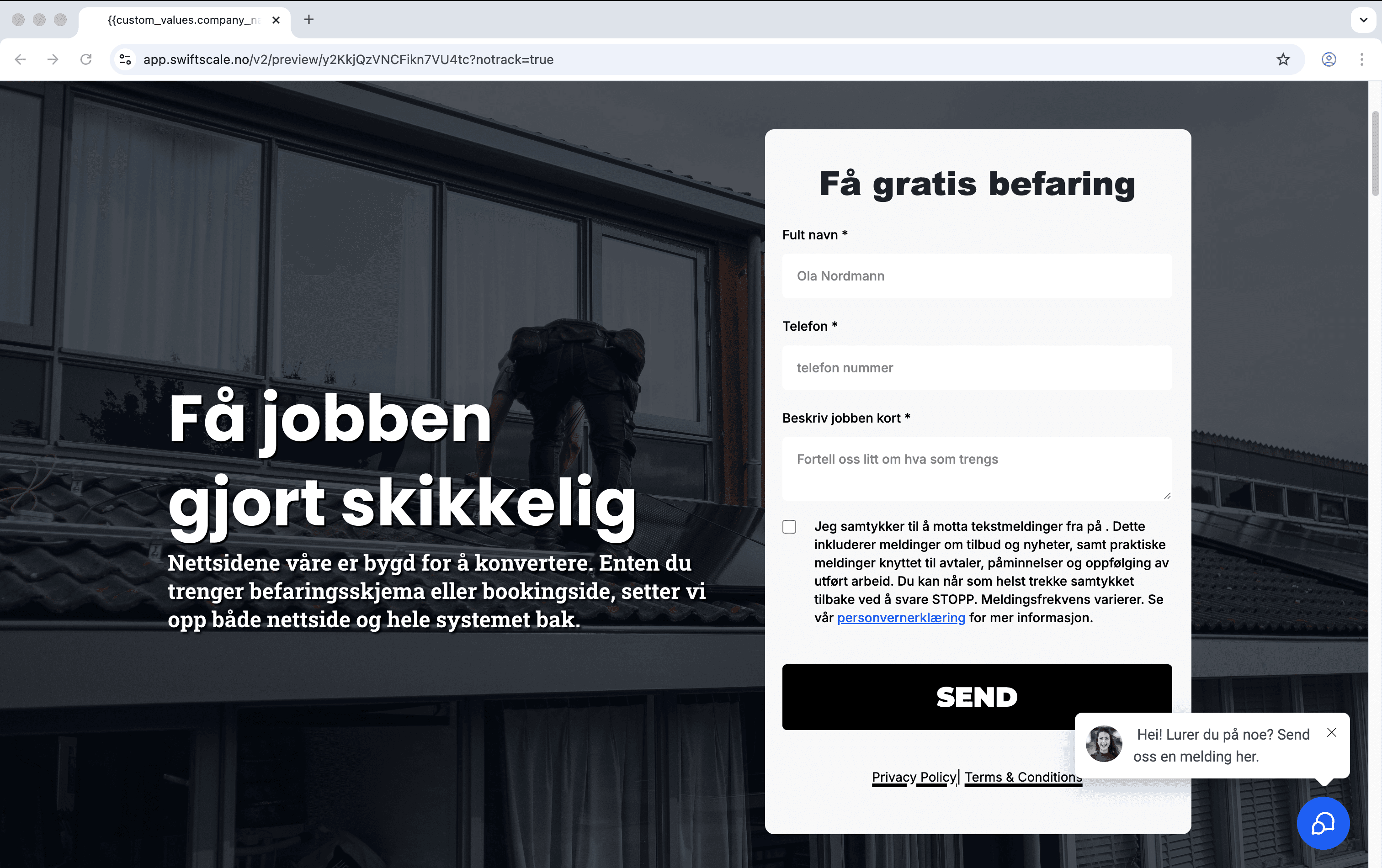 Demo av en nettside laget av SwiftScale